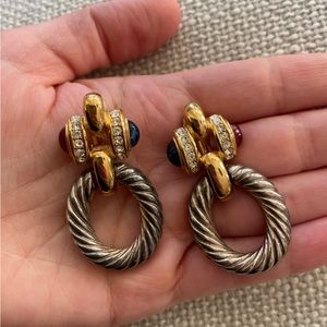 GIVENCHY SIGNED VINTAGE CLIP-ON EARRINGS CABOCHON GENSTONES & RHINESTONES